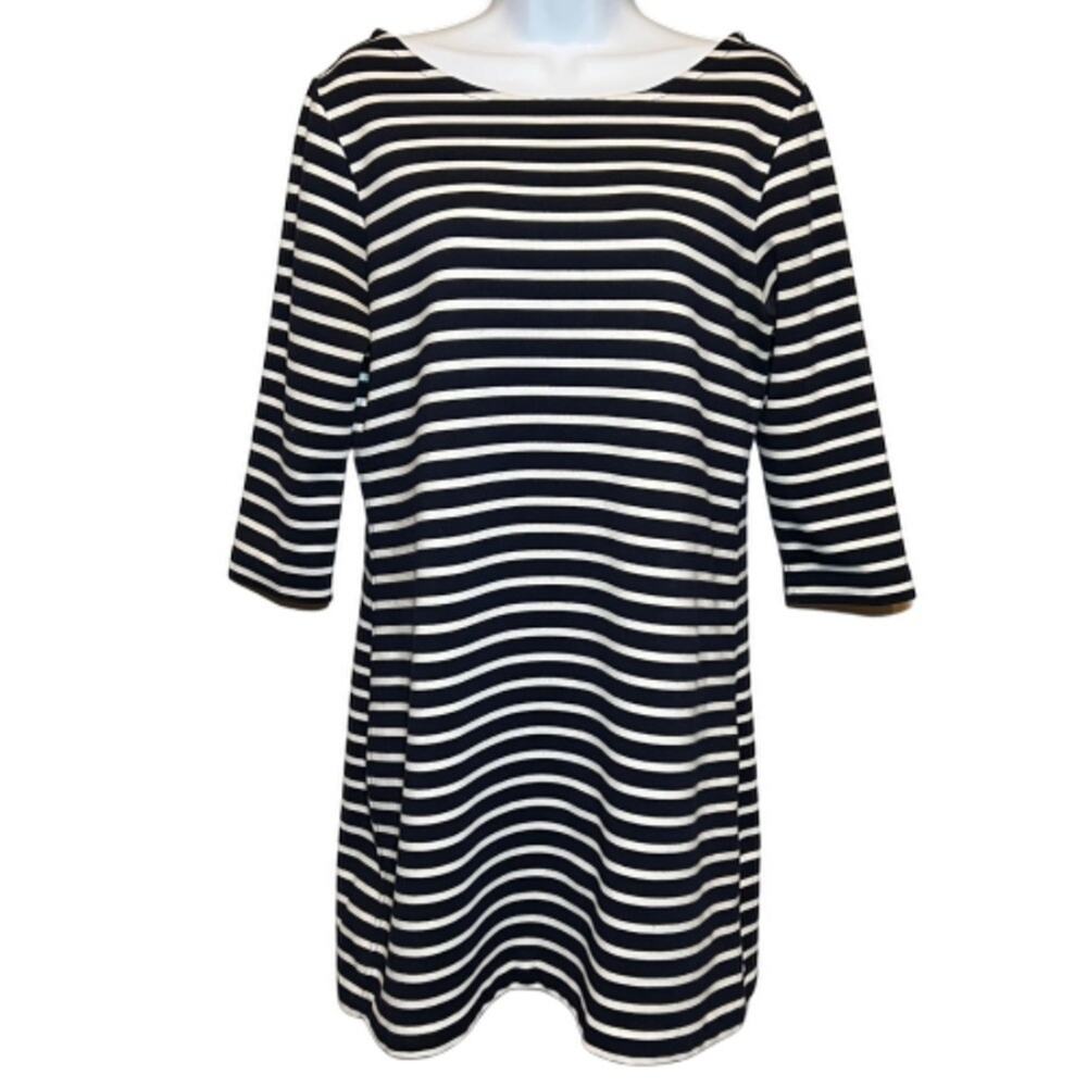 Gap Womens Navy & White Striped 3/4 Sleeve Dress With Back Zipper Closure Size M